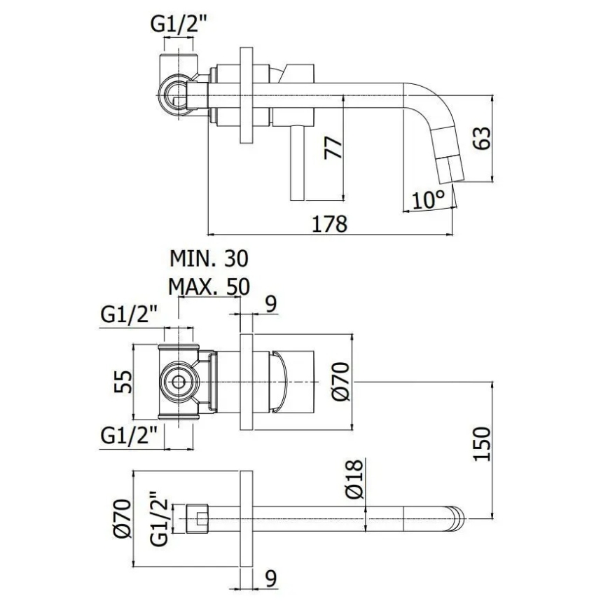 Paffoni - Vaskebatteri til skjult installation LIGHT, mat hvid