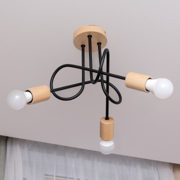 Påmonteret loftlampe OXFORD 3xE27/15W/230V i fyrretræ/sort