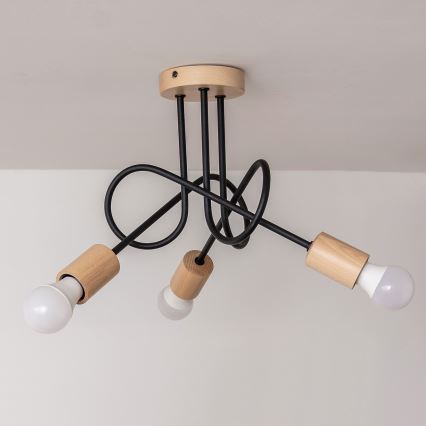 Påmonteret loftlampe OXFORD 3xE27/15W/230V i fyrretræ/sort