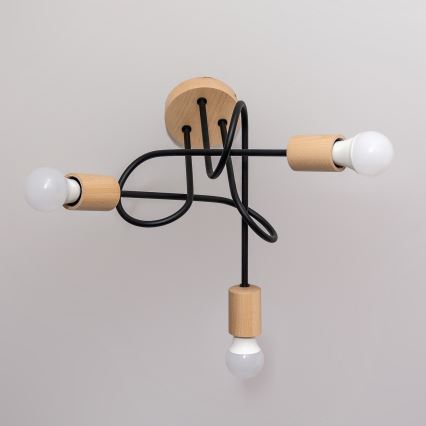 Påmonteret loftlampe OXFORD 3xE27/15W/230V i fyrretræ/sort