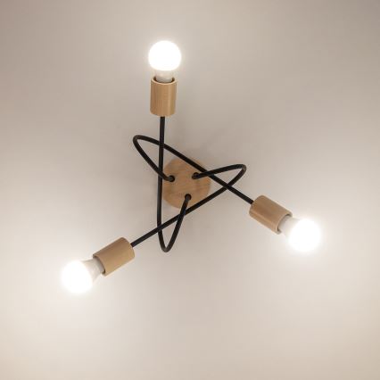Påmonteret loftlampe OXFORD 3xE27/15W/230V i fyrretræ/sort