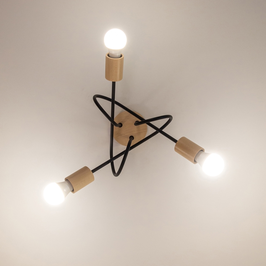 Påmonteret loftlampe OXFORD 3xE27/15W/230V i fyrretræ/sort