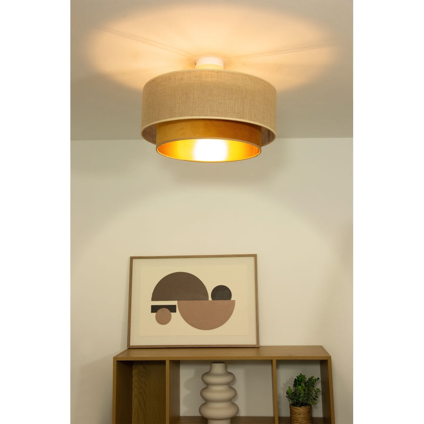 Påmonteret loftlampe SARTA 1xE27/60W/230V Ø 45 cm kobberfarvet/jute