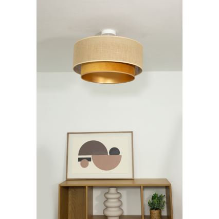 Påmonteret loftlampe SARTA 1xE27/60W/230V Ø 45 cm kobberfarvet/jute