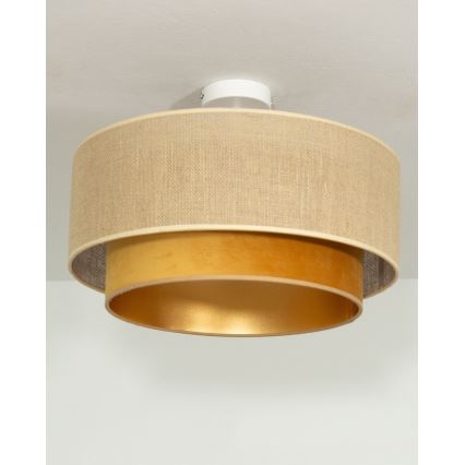 Påmonteret loftlampe SARTA 1xE27/60W/230V Ø 45 cm kobberfarvet/jute
