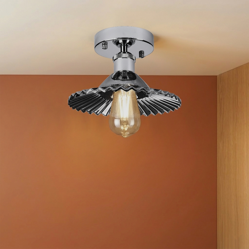 Påmonteret loftlampe TRISH 1xE27/15W/230V blank krom/røget sort