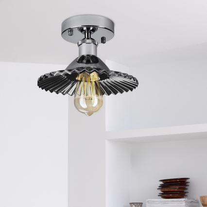 Påmonteret loftlampe TRISH 1xE27/15W/230V blank krom/røget sort