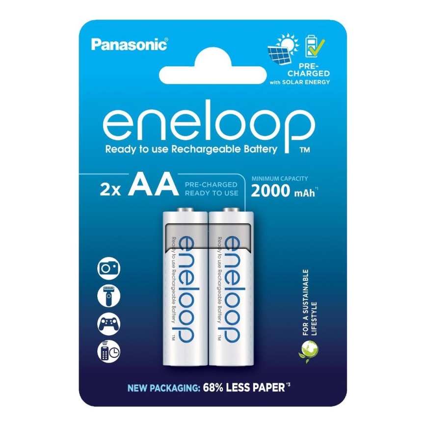 Panasonic - 2 stk. Genopladeligt batteri AA Eneloop 2000 mAh