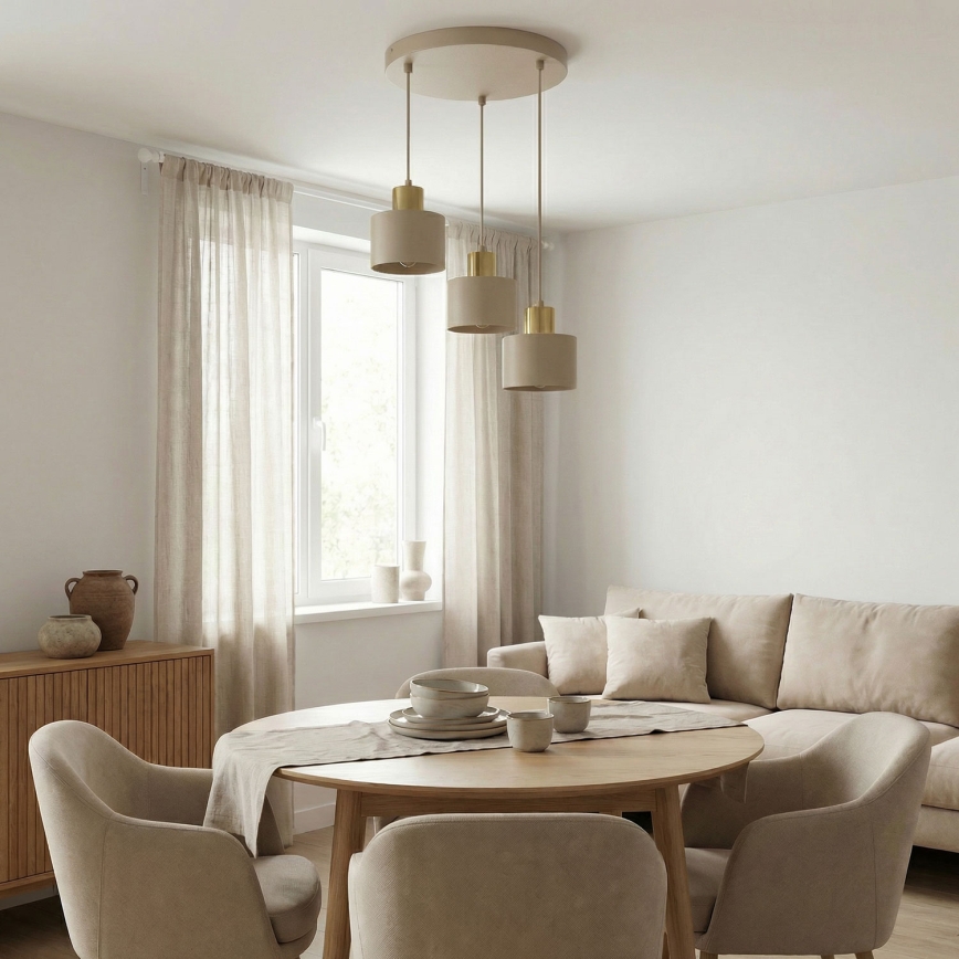 PARKLA pendel på wire 3xE27/15W/230V beige/guld