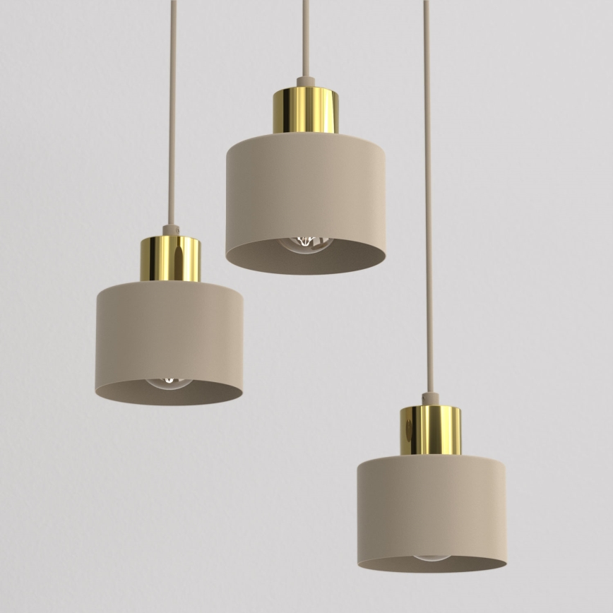 PARKLA pendel på wire 3xE27/15W/230V beige/guld