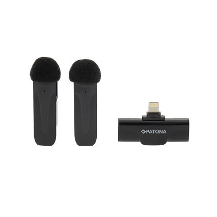 PATONA - 2x Trådløs mikrofon med klemme til iPhones USB-C 5V 50 mAh