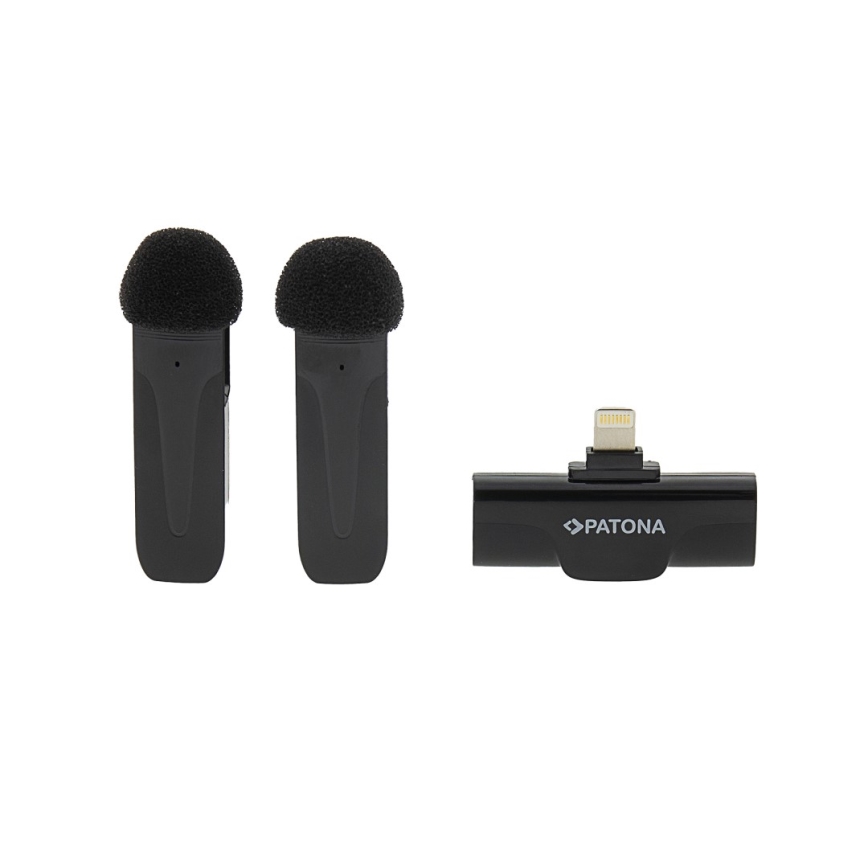 PATONA - 2x Trådløs mikrofon med klemme til iPhones USB-C 5V 50 mAh