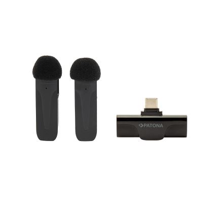 PATONA - 2x Trådløs mikrofon med klemme til smartphones USB-C 5V 50 mAh