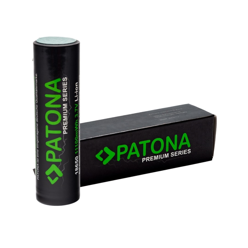 PATONA - Akkumulator 18650 Li-lon 3000mAh PREMIUM 3,7V med strimmelklemmer til lodning