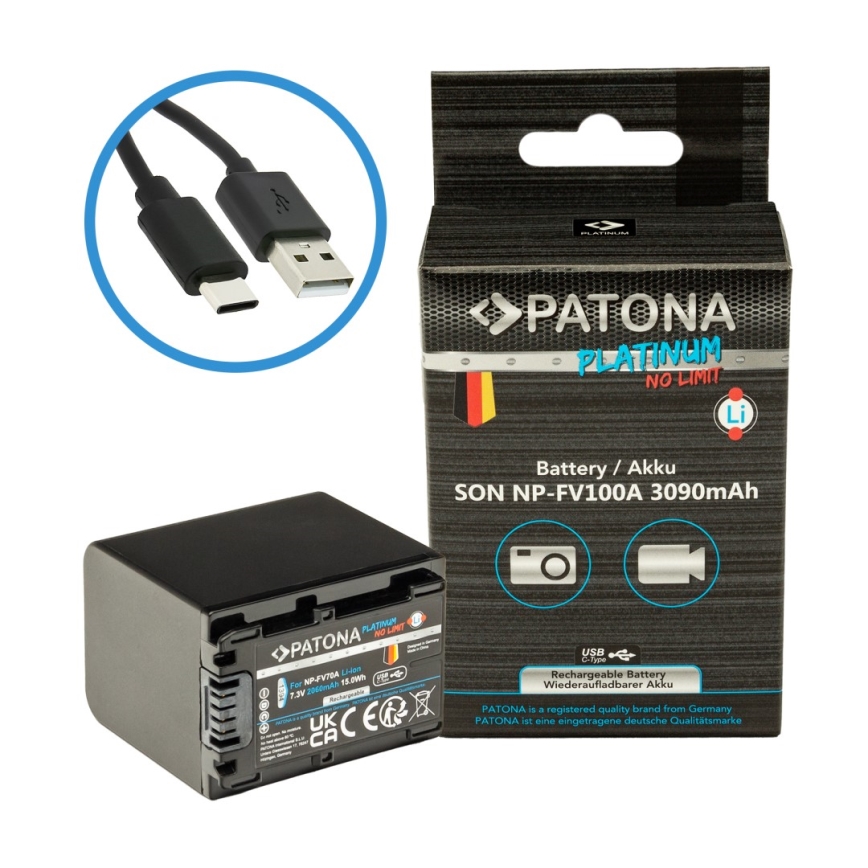 PATONA - Akkumulator Sony NP-FV100 3090 mAh Li-Ion Platinum USB-C opladning