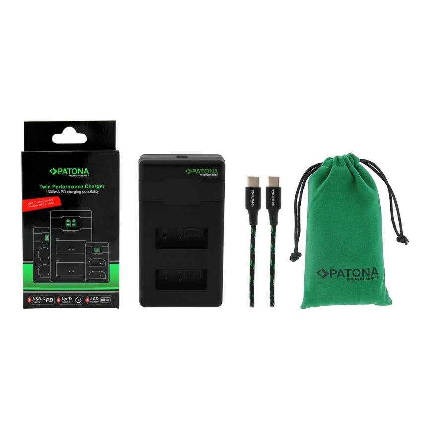 PATONA - Hurtigoplader Dual Canon LP-E17 + kabel USB-C 0,6 m