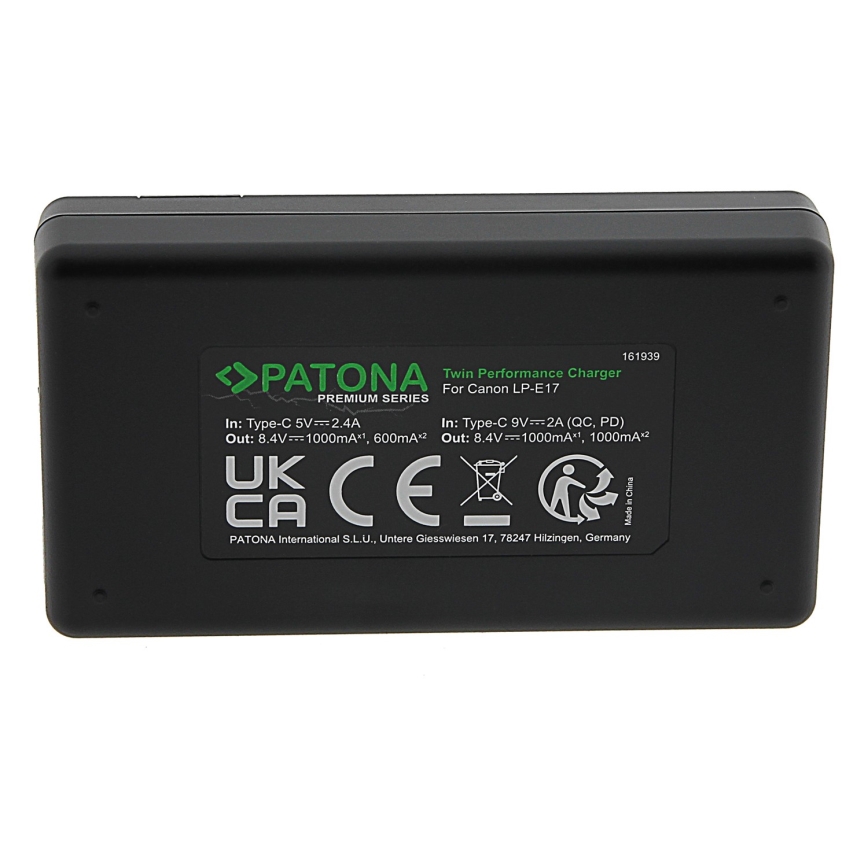 PATONA - Hurtigoplader Dual Canon LP-E17 + kabel USB-C 0,6 m