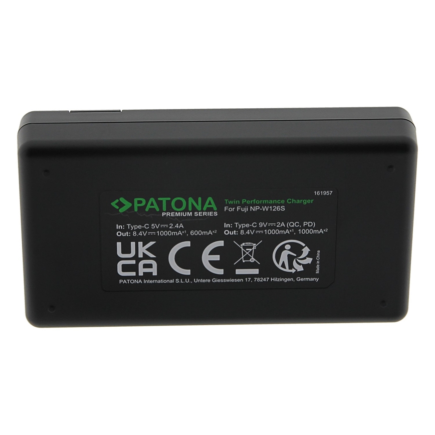 PATONA - Hurtigoplader Dual Fuji NP-W126 + kabel USB-C 0,6 m