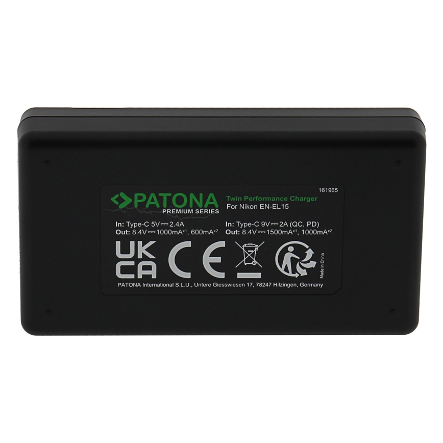 PATONA - Hurtigoplader Dual Nikon EN-EL15/EN-EL15C + kabel USB-C 0,6 m