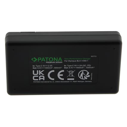 PATONA - Hurtigoplader Dual Olympus BLX-1 + kabel USB-C 0,6 m