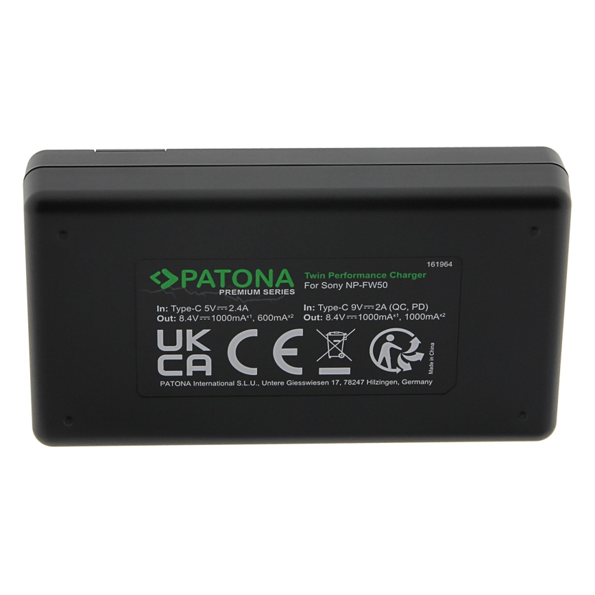PATONA - Hurtigoplader Dual Sony NP-FW50 + kabel USB-C 0,6 m
