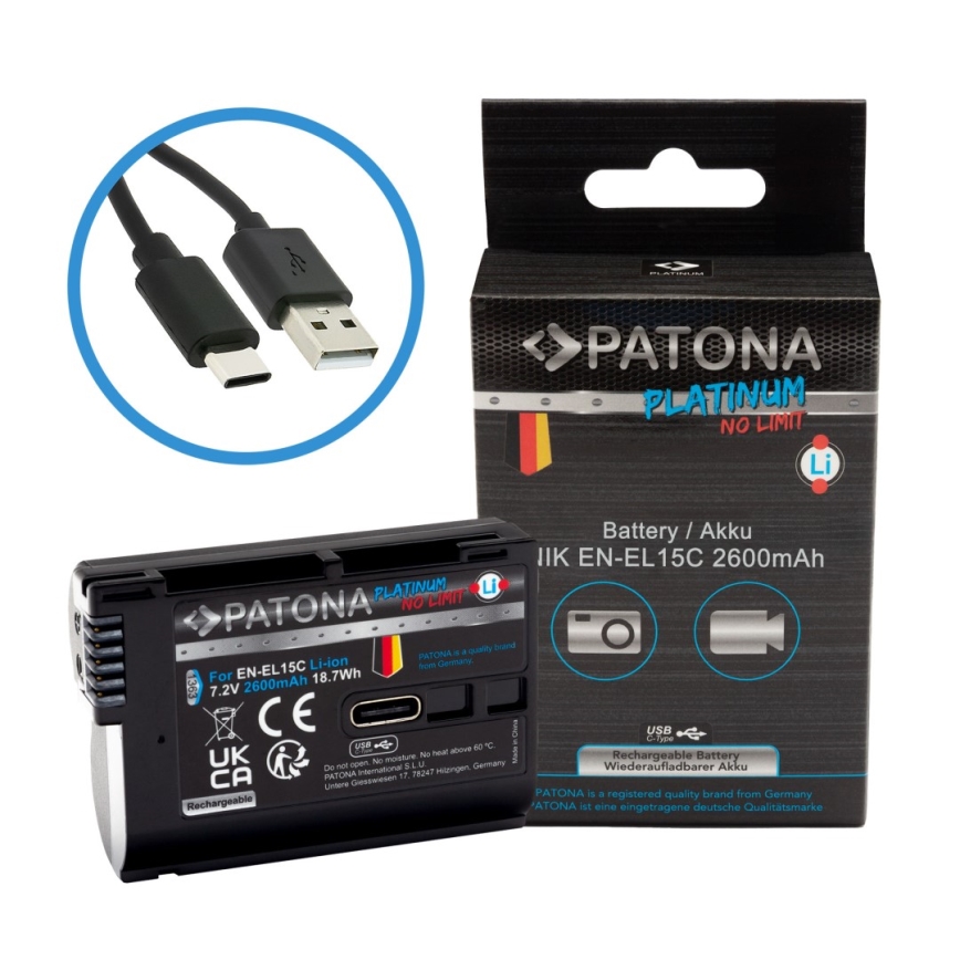 PATONA - Nikon EN-EL15C batteri 2600 mAh Li-ion Platinum med USB-C