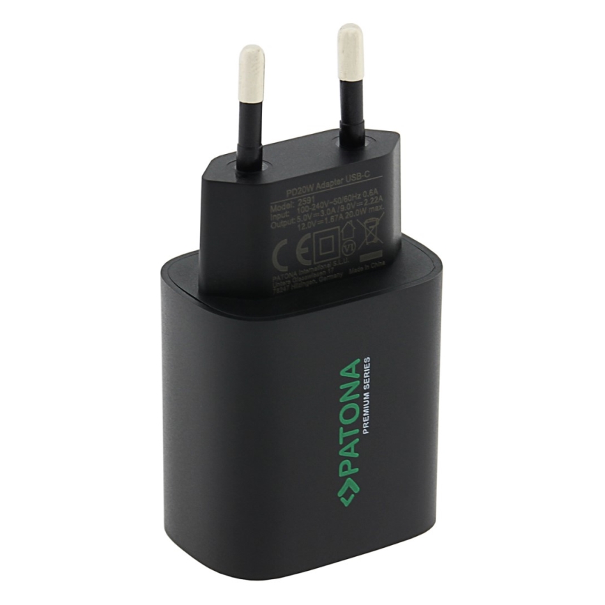 PATONA - Opladeradapter USB-C Power delivery 20W/230V sort