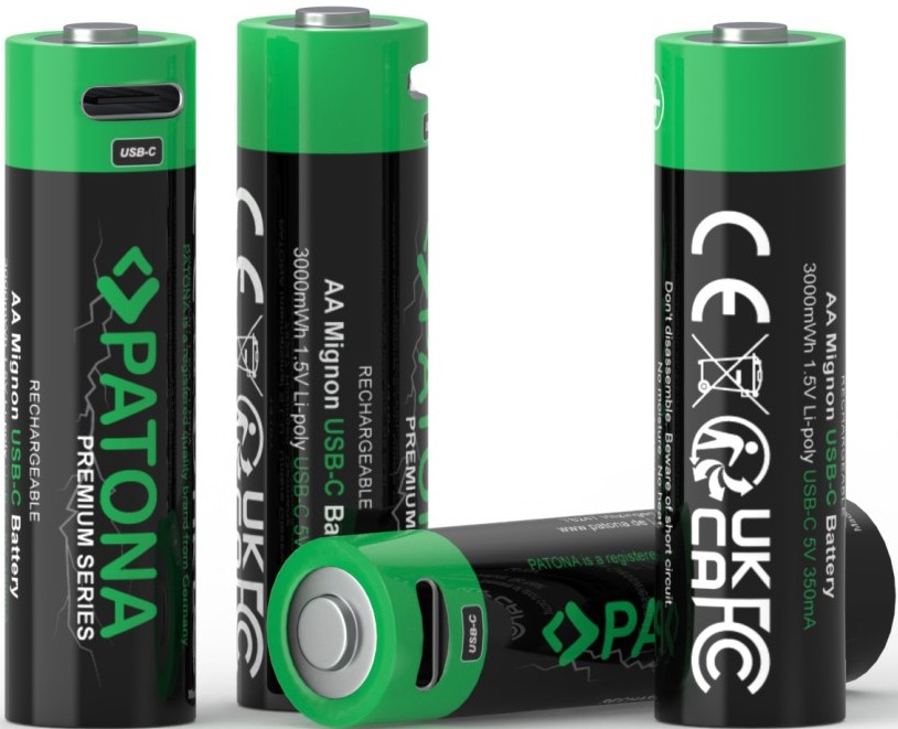 PATONA - SÆT 4x Akkumulator AA/LR6 Li-Pol 2000mAh 1,5Vs med USB-C opladning