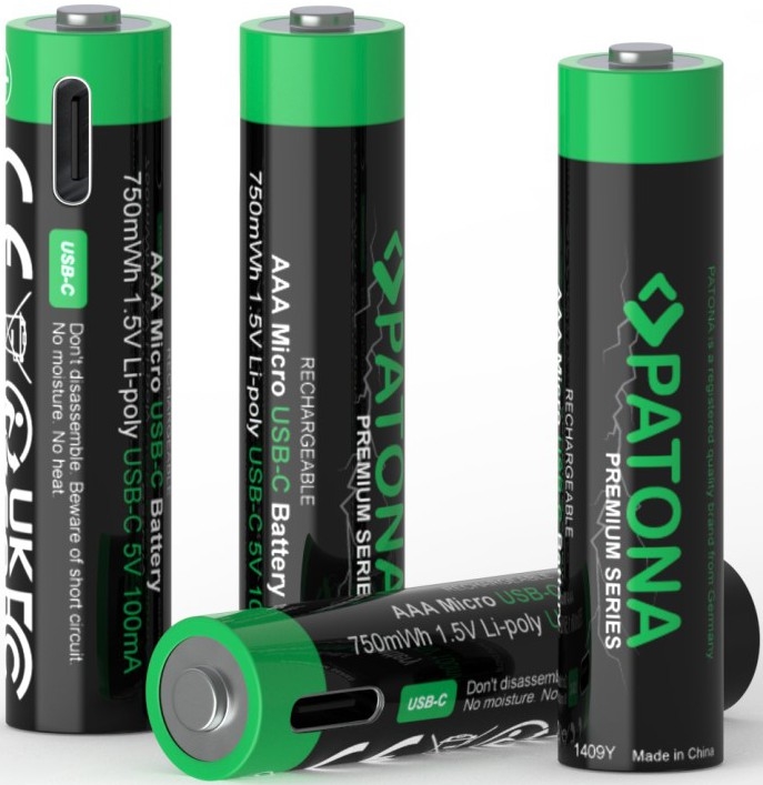 PATONA - SÆT 4x Akkumulator AAA/LR03 Li-Pol 500mAh 1,5V med USB-C opladning