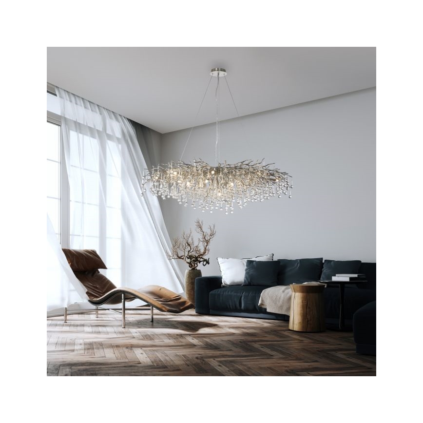 Paul Neuhaus 2031-55 - Pendel ICICLE 15xG9/40W/230V 75x150 cm skinnende krom