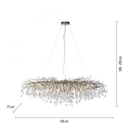 Paul Neuhaus 2031-55 - Pendel ICICLE 15xG9/40W/230V 75x150 cm skinnende krom
