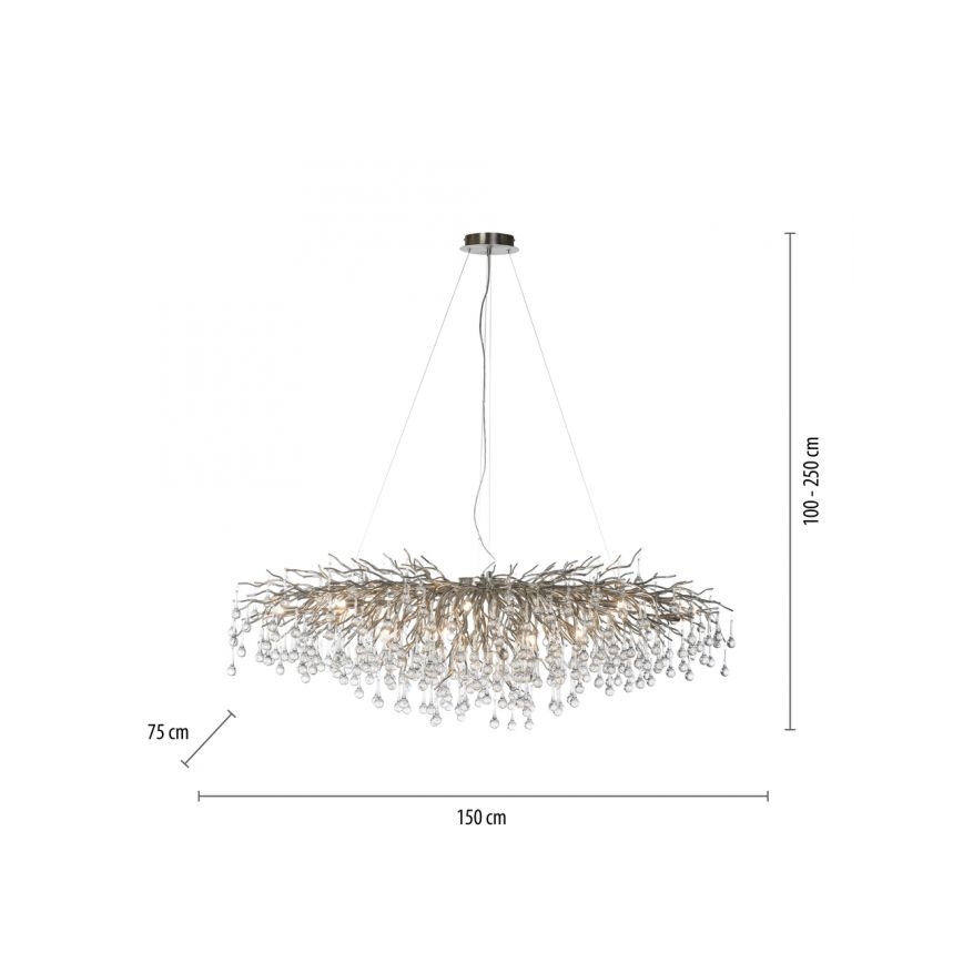 Paul Neuhaus 2031-55 - Pendel ICICLE 15xG9/40W/230V 75x150 cm skinnende krom