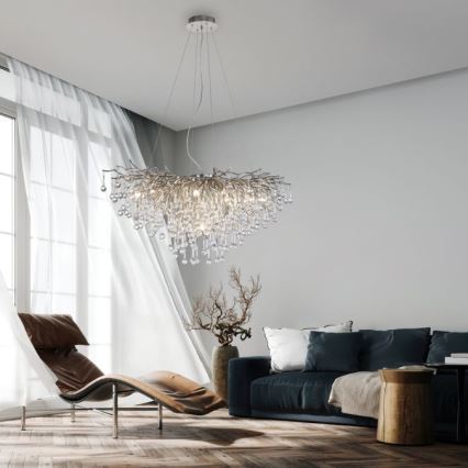 Paul Neuhaus 2192-55 - Loftlampe på kabel ICICLE 10xG9/40W/230V 50x100 cm blank krom