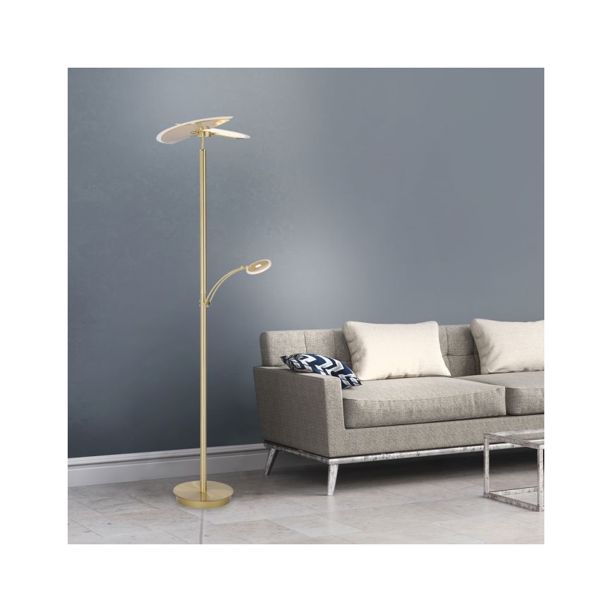 Paul Neuhaus 673-60 - LED gulvlampe dæmpbar ARTUR 2xLED/21W/230V+1xLED/6W guldfarvet
