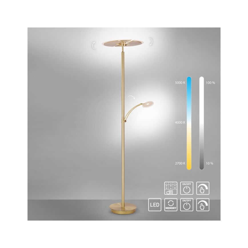 Paul Neuhaus 673-60 - LED gulvlampe dæmpbar ARTUR 2xLED/21W/230V+1xLED/6W guldfarvet
