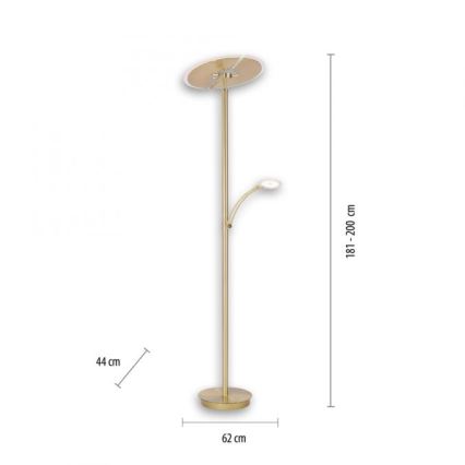 Paul Neuhaus 673-60 - LED gulvlampe dæmpbar ARTUR 2xLED/21W/230V+1xLED/6W guldfarvet