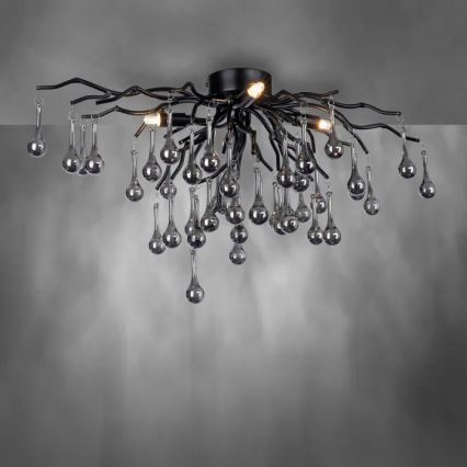 Paul Neuhaus 8090-18 - ICICLE påbygget lysekrone, 4 x G9 (4 x 40 W), 230 V, 30 x 60 cm, sort