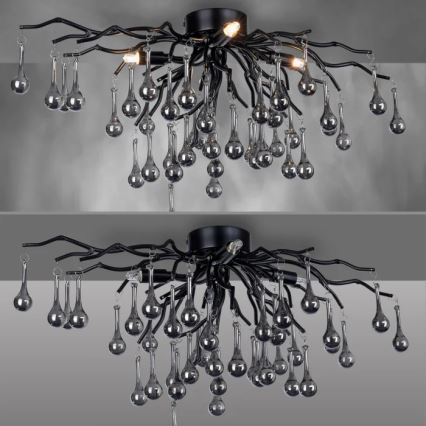 Paul Neuhaus 8090-18 - ICICLE påbygget lysekrone, 4 x G9 (4 x 40 W), 230 V, 30 x 60 cm, sort