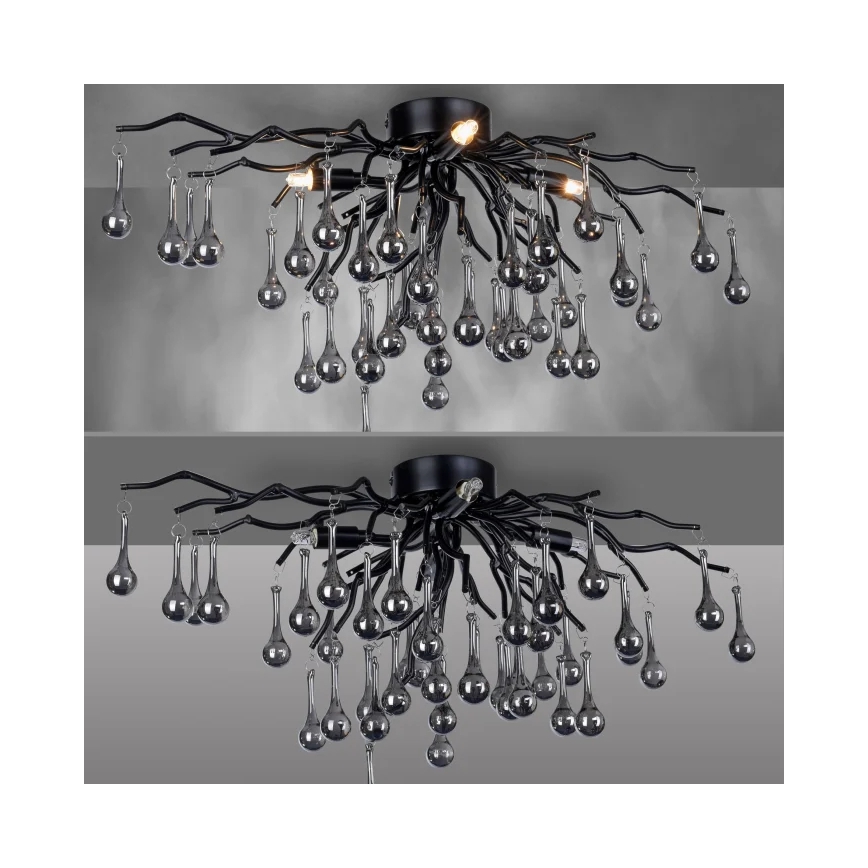 Paul Neuhaus 8090-18 - ICICLE påbygget lysekrone, 4 x G9 (4 x 40 W), 230 V, 30 x 60 cm, sort