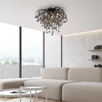 Paul Neuhaus 8091-18 - Overflademonteret lysekrone ICICLE 9xG9/40W/230V Ø 50 cm sort