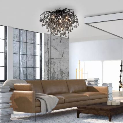 Paul Neuhaus 8091-18 - Overflademonteret lysekrone ICICLE 9xG9/40W/230V Ø 50 cm sort