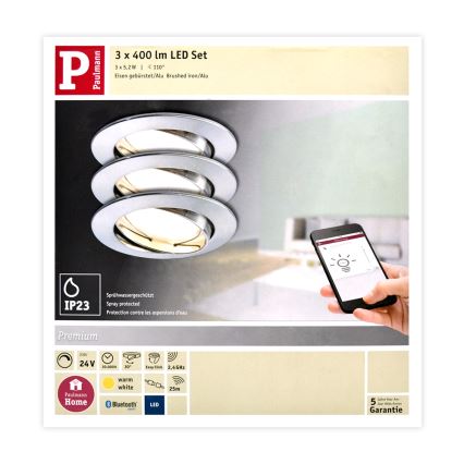 Paulmann 50007 - 3x Indbygningsspot dæmpbar SMART HOME LED/5,2W 230V Bluetooth