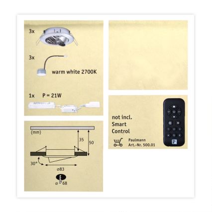 Paulmann 50007 - 3x Indbygningsspot dæmpbar SMART HOME LED/5,2W 230V Bluetooth