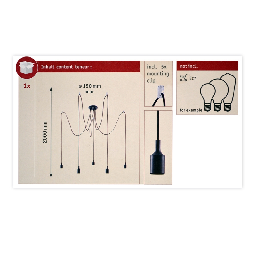 Paulmann 50389 - Pendel NEORDIC 5xE27/20W/230V edderkop