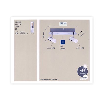 Paulmann 66647 - LED spotlampe 2xG9/10W/230V + LED/5W