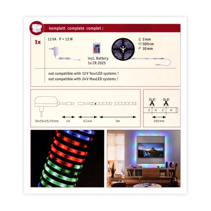 Paulmann 70513 - LED lysbånd dæmpbar RGB-farvet/10W SIMPLED 5 m 230V + fjernbetjening