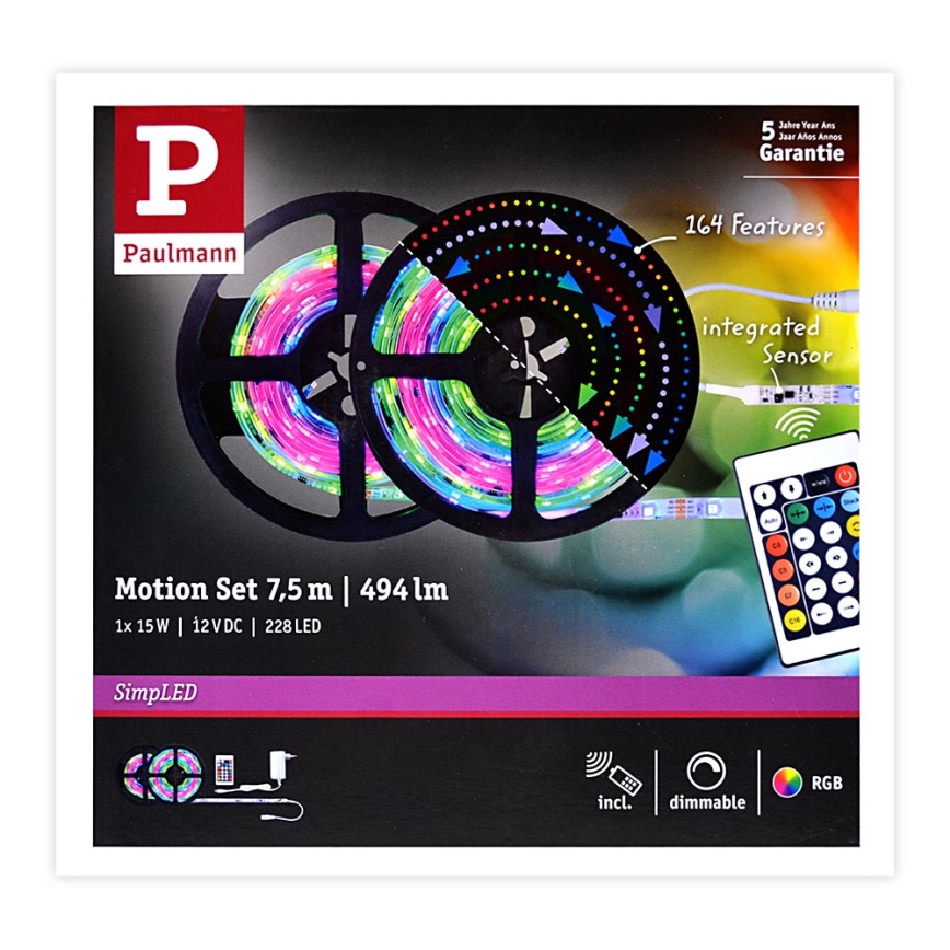 Paulmann 70514 - LED strip RGB/15W dæmpbar SIMPLED 7,5 m 230V + fjernbetjening