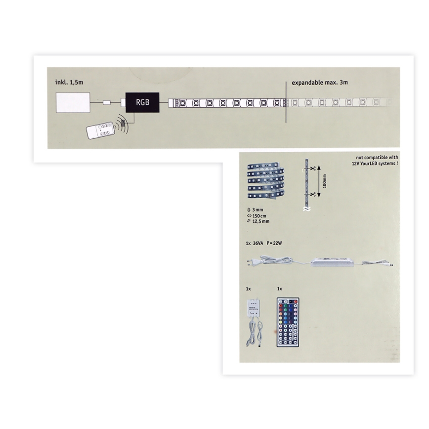 Paulmann 70587 - LED lysbånd dæmpbart RGB/20W MAXLED 1,5 m 230V + fjernbetjening