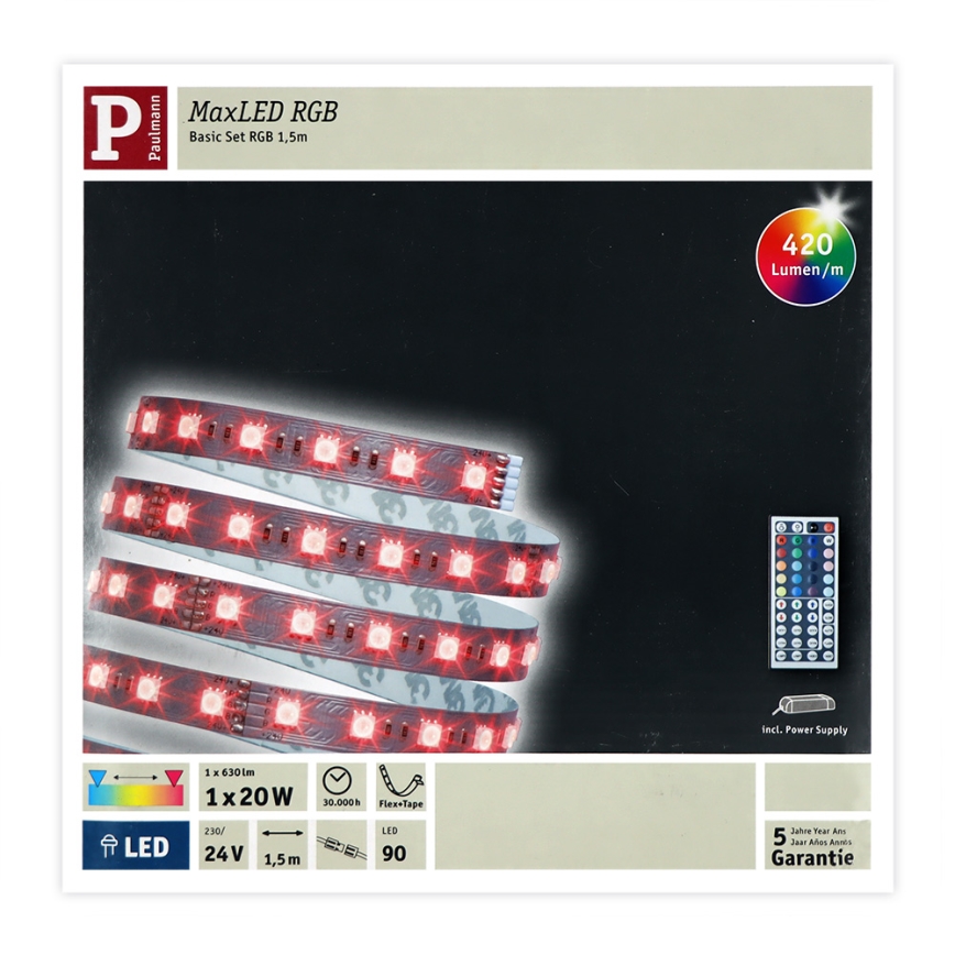 Paulmann 70587 - LED RGB/20W dæmpbar MAXLED LED-strip 1,5m 230V + fjernbetjening