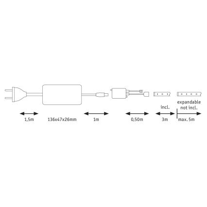 Paulmann 70624 - LED/20W Strip dæmpbar MAXLED 3m 230V + fjernbetjening